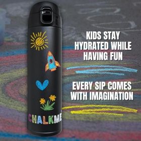 Kids Water Bottle Vacuum Insulated Stainless Steel with Washable Chalk Markers, for Travel, School, Stocking Stuffers