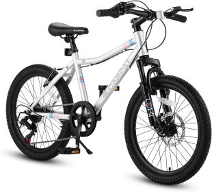 S20101 20 Inch Kids' Bike, Boys Girls Mountain Bike Ages 6-12, 7 Speed Teenager Children Kids' Bicycles, Front Suspension Disc Brake Rear V-Brake (Option: White)