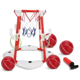 Summer Pool Basketball Hoop Toy Set With 4 Basketballs 4 Circles Pump Floating Swimming Pool Basketball Games Poolside Water Play Toy For 3-12Years Ol (Option: BasketballSetRed)