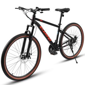 A27301 27.5 Inch Mountain Bike For Adults, Durable High Carbon Steel Frame, Disc Brakes, Stylish Brown Edge Tires, Ideal For Commuting And Outdoo (Option: Black)