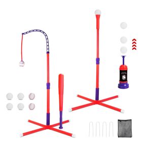 3-In-1 Baseball Toy Set For 3-5Years Old Kids And Toddlers Includes Tee Ball Stand Hanging Tee Automatic Ball Launcher with Adjustable Height For Indo (Option: BallSetRed)