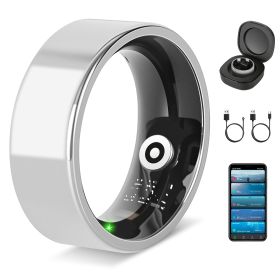 Smart Ring Health Tracker Fitness/Sleep/Stress/HRV Tracker with Charging Case Magnetic Charging Cable for Women & Men Compatible with iOS & Android 7- (Option: SmartRingSilver9)