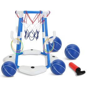 Summer Pool Basketball Hoop Toy Set With 4 Basketballs 4 Circles Pump Floating Swimming Pool Basketball Games Poolside Water Play Toy For 3-12Years Ol (Option: BasketballSetBlue)