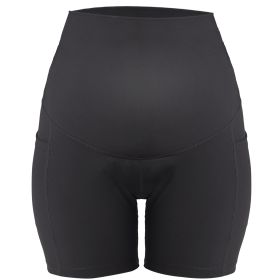 Women Maternity Shorts Seamless Pregnancy Underwear Shapewear Fitness Yoga Running Shorts High Waist Over The Belly Pants with Two Side Pockets (Option: BLK_S)