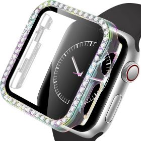 Bling Screen Protector Case For Apple Watch Series 7 & 8 45mm; Women Glitter Full Protective Clear Hard PC Cover Compatible With IWatch Series 7/ (Color: Clear+Seven Colors, size: 44mm)