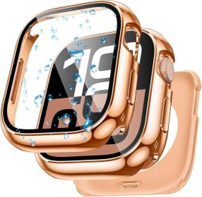 AntiCrack Metal Case for Apple Watch Series 11/10 46mm Screen Protector, HD Tempered Glass (Color: Rose Gold)