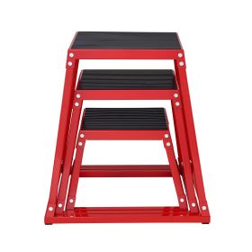 Plyometric Jump Boxes, 12/18/24 Inch Plyo Box, Platform and Jumping Agility Box, Anti-Slip Fitness Exercise Step Up Box Set for Home Gym Training (Color: Red, size: 12 inch + 18 inch + 24 inch)