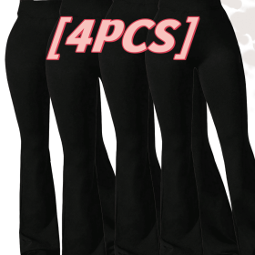 4pcs High-Waisted Flare Sharkskin Leggings â€“ Slim Fit, Lightweight & Sculpting Yoga Pants (Color: Four-day striped black, size: M)