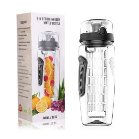 32oz Fruit Infuser Water Bottle with Flip Top Lid - Perfect for Office, Home, Sport, Running, Walking, Hiking (Color: Black, size: One size)