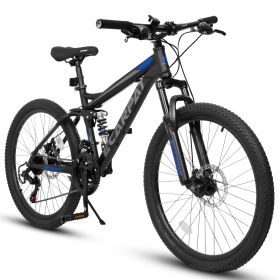 A2760 27.5 Inch Full Suspension Mountain Bike, Front And Rear Dual Shock Absorbers, Mechanical Disc Brakes, 21-Speed, Suitable For Men And Women, (Option: Black)